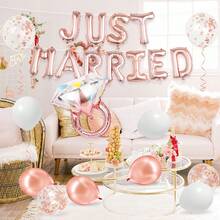 27 Stücke "Frisch Verheiratet" Folie Ballon Set, beinhaltet "Frisch Verheiratet" Banner, Diamantring Ballon und weiße Rosengold Latex Ballons, Hochzeitsparty Dekorationen, Bridal-Shower, Verlobungsparty, Junggesellinnenabschied Zubehör - Verschiedenfarbig - Übersicht 3