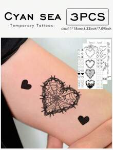 3pcsStickers, Minimalist Line Slouchy Leopard Cheetah Simple Animal, Temporary Tattoo Sticker, For Arms, Abdomen Non-Reflective, Realistic Tattoo, Suitable For People, For Daily Use, Lasts3-5Days - Black - View 1