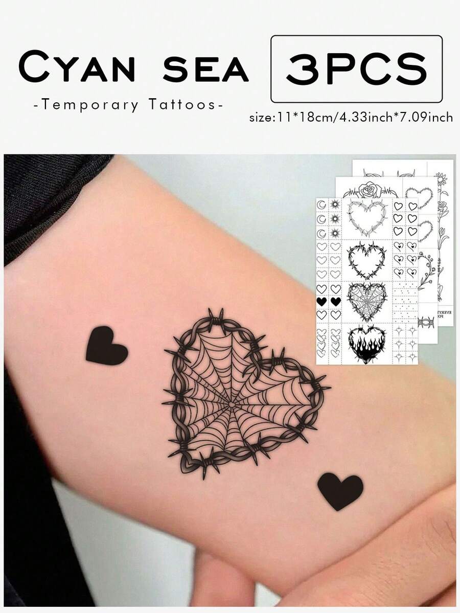 3pcsStickers, Minimalist Line Slouchy Leopard Cheetah Simple Animal, Temporary Tattoo Sticker, For Arms, Abdomen Non-Reflective, Realistic Tattoo, Suitable For People, For Daily Use, Lasts3-5Days - Black - View 1