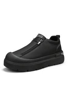 Men's Casual Sports Shoes, Outdoor Leather Shoes, Fashionable Zipper Low-Top Ankle Boots, Leather Boots, Casual Loafers, Non-Slip Sneakers, Fashion Thick-Soled Elevator Shoes, Retro Style Double Zipper Personalized Distressed Color Leather Shoes, Leather Low-Top Boots - Black - View 13