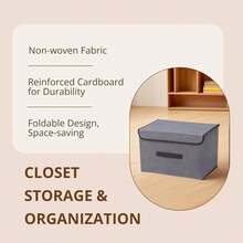 1pc High-Grade Foldable Fabric Storage Box, Dustproof Wardrobe Organizer Box, Large Capacity Linen Storage Container With Lid, Bedroom Home Use Space Saver For Clothes & Toys - Light Grey - View 9