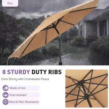 9FT Outdoor Patio Umbrella Outdoor Table Umbrella With Push Button Tilt And Crank, Market Umbrella 8 Sturdy Ribs UV Protection Waterproof For Garden,Khaki-New - Khaki(New) - View 5