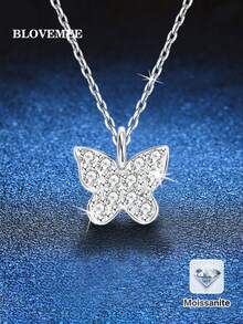 BLOVEMEE 1 pièce Élégant collier papillon en argent sterling 925 de 1,4 mm avec 12 pièces de moissanite de 0,5 carat, convient pour le port quotidien des femmes, bijoux en argent, fête, trajet, Saint-Valentin, Fête des Mères, anniversaire, cadeau d'anniversaire de mariage - Argent - Voir 6