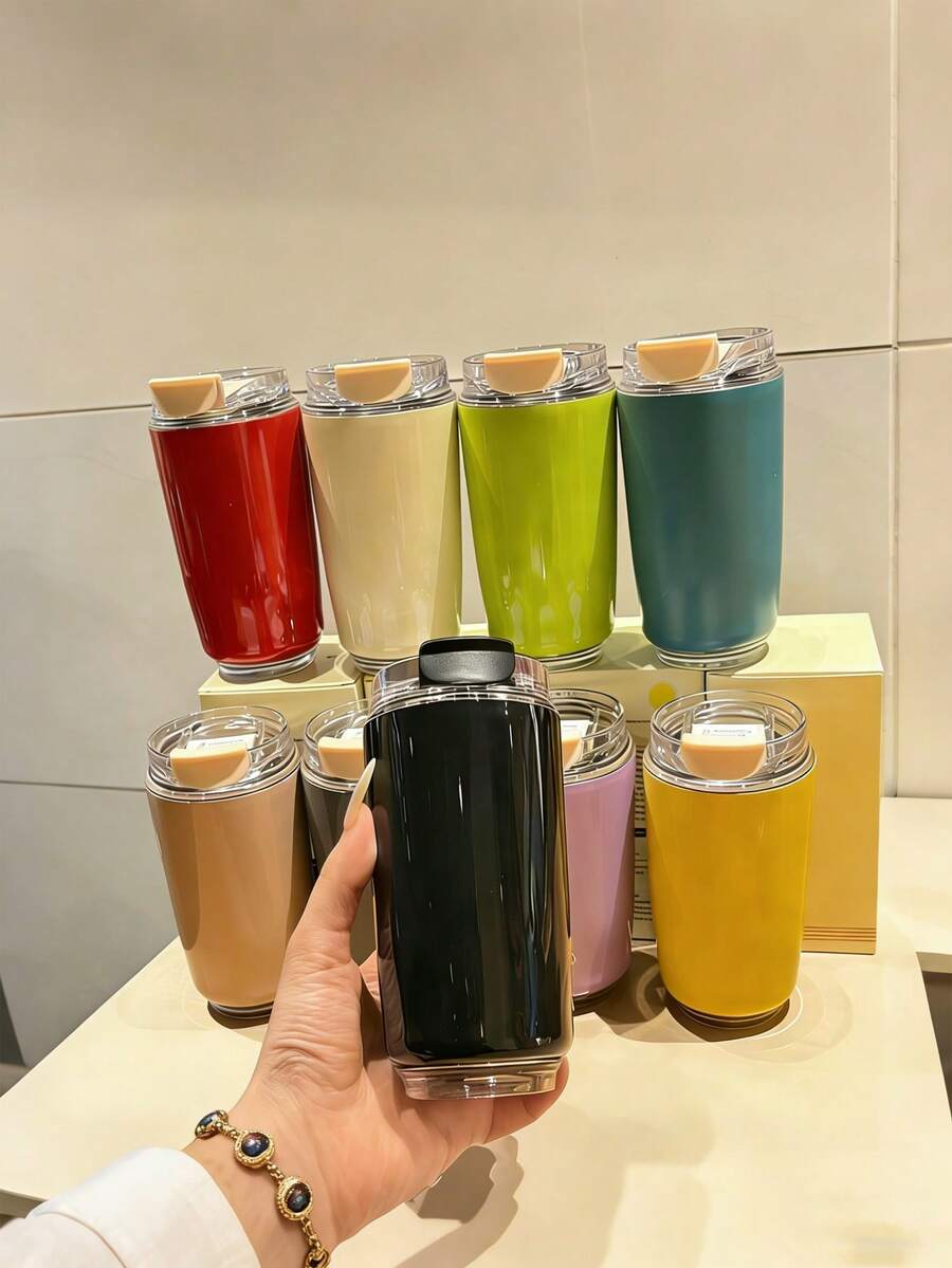 250ml Mini Stainless Steel Coffee Cup, Double-Wall Insulated Portable Water Bottle, Flip Lid Leak-Proof Design, Heat-Retaining, Suitable For Car, Office, Commute, Outdoor And Daily Drinking Small Insulated Cup - Multicolor - View 1