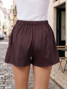 Summer Satin Mini Shorts With Lace Ruffles And Casual Shorts For Women At The Beach - màu nâu cà phê - Xem 6