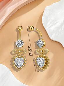 1 chiếc khuyên rốn hình trái tim và bướm bằng đồng đính đá Zirconia, chất liệu thép không gỉ, thích hợp để đeo hàng ngày. - khuyên rốn mặt dây chuyền hình trái tim - Xem 2