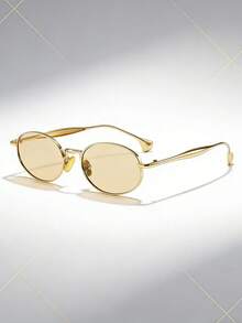 1 Pair Retro Metal Frame Oval Glasses, Fashionable & Versatile For Men - Gold B - View 6
