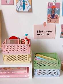 1/2pcs Foldable Storage Basket, Suitable For Living Room Tabletop, Bedroom Decor, Classroom/Office, Kitchen Vegetable & Food, Tableware Storage, Foldable & Stackable, Multiple Colors Available - Multicolor - View 2