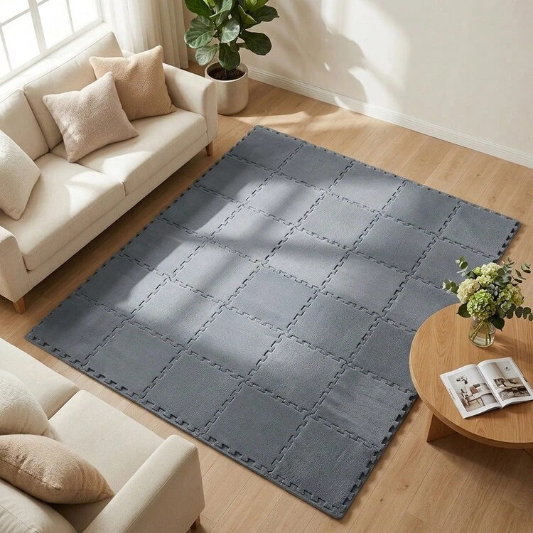 36pcs Plush Patchwork Carpet, Cute Fluffy Bedside Rug, Puzzle Foam Floor Mat, Square Window Cushion, Decorative For Living Room, Bedroom, Tatami, Game Room, 11.81*11.81 Inches, Washable & Trimmable Rug For All Seasons - Multicolor - View 19