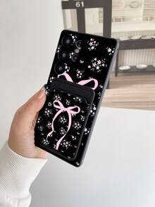 #Pure Android Series# 1pc Black TPU Soft Butterfly & Floral Pattern Personalized Shockproof Phone Case, And 1pc Black & Pink Butterfly & Floral Pattern Adhesive Card Holder 2-In-1 Fashion Creative Personalized Full Coverage Phone Case - Multicolor - View 3