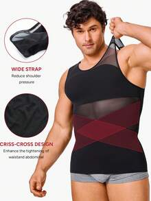 TAILONG Men's Plus Size Summer Mesh Breathable Tummy Control Body Shaper Tank Top High Elasticity Crisscross Back Compression Shirt For Gym Daily - Black - View 2