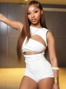 Two Piece Set Women Summer Outfits For Women Sexy Cutout Sleeveless Crop Top And Bodycon Shorts Matching Set Y2K Summer Going Out Outfits 4th Of July - 白色 - 查看 4