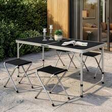 Portable Outdoor Table And Stool Set 1 Table + 4 Folding Chairs, Aluminum Frame, Great For Picnics, Camping, And Beach Trips - Black - View 5