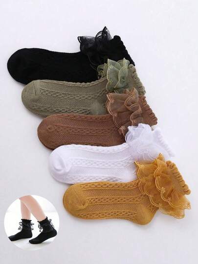 1 Pair 3D Floral Ruffle Princess Style Girls Socks