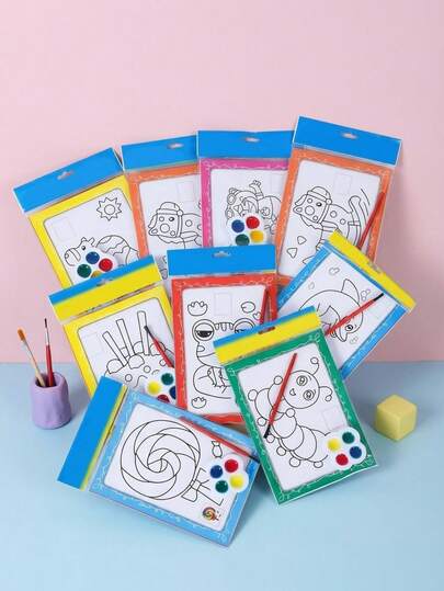 50pcs Watercolor Painting Set, Includes Watercolor Paper, Watercolor Paints, 1 Coloring Card, 1 Brush, 1 Four-Color Semi-Dry Paint