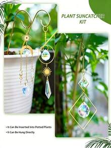8 Inch Indoor Outdoor Plant Hanger With Colorful Crystal Pendant, Gold Pendant Plant Hanger Suitable For Potted Plants - Multicolor - View 6