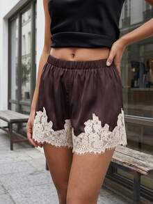 Summer Satin Mini Shorts With Lace Ruffles And Casual Shorts For Women At The Beach - màu nâu cà phê - Xem 5