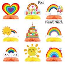 9pcs Rainbow Paper Honeycomb Birthday Party Table Decorations, Colorful Clouds, Sun, Heart Balloons, Happy Birthday Table Centerpiece, Rainbow Shower Party Decor - View 2