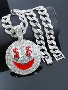 1pc Men's Full Rhinestone Money Eye Expression Pendant Necklace, Shiny Personalized Versatile Accessory, Street Style Necklace - Money Eye Pendant Necklace - View 4