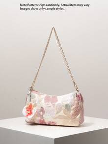 (Patrón aleatorio) Bolso de hombro con lentejuelas, bolso bordado con flores, bolso con dijes de cadena metálica, cartera elegante de mujer, accesorios para fiesta de gala, baile de graduación y boda, regalos para mujeres - Multicolor - Ver 2