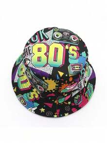 Retro Casual 80s-90s Graffiti Print Bucket Hat, Unisex Street Hip Hop Music Party Hat, Suitable For Party Events - C - View 3