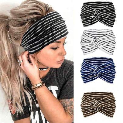 1 chiếc băng đô thể thao co giãn phong cách Bohemian, thấm hút mồ hôi, kiểu đan chéo, thích hợp cho chạy bộ.