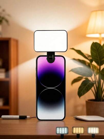 Baijun XU 1个250mAh LED自拍环形灯，便携式LED灯，环形灯，夹式补光灯，3种照明模式，手机自拍灯，化妆镜灯，适用于手机和电脑，可用于化妆、视频会议、直播、Vlog、完美自拍和视频通话、摄影、圣诞礼物、房间装饰