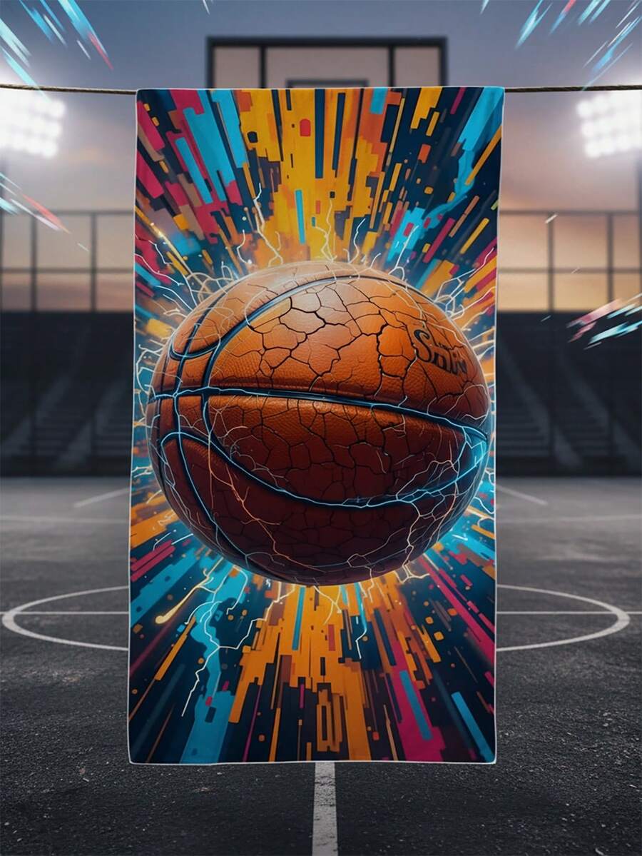 1pc Lightning Basketball Kids Beach Towel, Super Soft Microfiber Extra Large Beach Blanket, Super Absorbent Bath Towel, Suitable For Travel, Swimming Pool, Diving, Surfing, Yoga, Camping, Available In Multiple Sizes, Beach Accessories For Beach, Pool, Travel, Camping, Yoga - Multicolor - View 1