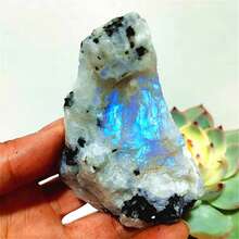 1pc Large Raw Rainbow Moonstone, Naturally Presenting Rugged Rainbow Luster, Suitable For Home Decor, Yoga Gifts, And Mineral Collection, Elegant Design With White, Blue, And Black Marble Veins, A Unique High-Quality Gemstone - Black and White - View 14
