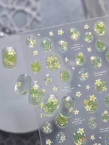 5D 浮雕馬卡龍色水波紋美甲貼紙，全息迷你魚與海星自黏式美甲貼花，夏秋海洋 DIY 美甲裝飾用品，1入 - 彩色 - 查看 8