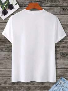 AnChiStreetwear - Men's Plus Size Crew Neck Short Sleeve T-Shirt, Casual Graphic Design, Minimalist Letter Print - Vintage Street Style Unisex Loose Cotton Short Sleeve Crew Neck T-Shirt - 黑色 - 查看 2
