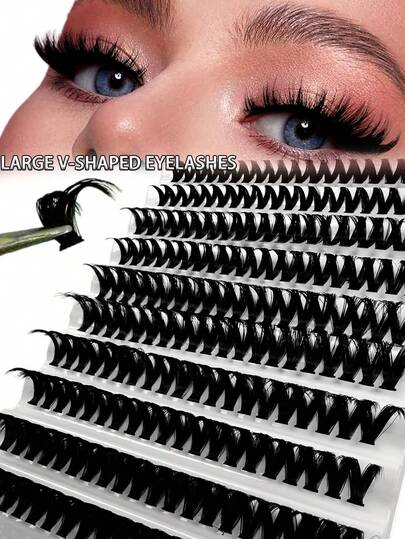 Juego de 200 pestañas postizas voluminosas, pestañas en racimo densas de una sola capa, juego de pestañas postizas alargadoras, juego de pestañas postizas con rizo D, perfectas para looks diarios, extensiones de pestañas DIY, fiestas, Halloween y Navidad. Un imprescindible para Halloween y Navidad. Pestañas postizas, pestañas postizas