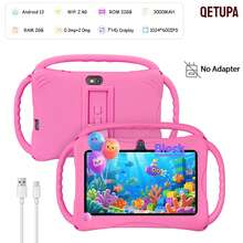 Qetupa Tableta para niños de 7 pulgadas, Android 13 con 3 asas, 2GB RAM + 32GB ROM, cámara de 0.3MP + 2MP, batería recargable de 3000mAh, tableta para niños con WiFi 2.4G y Bluetooth, protección ocular, control parental, aplicaciones preinstaladas y juegos educativos (adaptador no incluido) - Rosa - Ver 1