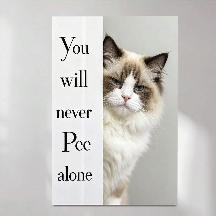 Framed Canvas Painting 2D Printing 1pc Funny Pet Bathroom Canvas Wall Art Cute Animal Humorous Pet Painting Pictures Restroom Wall Decor You Will Never Pee Alone Poster Print Artwork For Toilet Nursery Decor  For Valentine's Day, Easter, Father's Day, New Year's Day, Birthday Gift Thanksgiving Day And Christmas Day, Etc.-- Classic Fashion, Art Poster, Home Decoration--For Home, Office, Bar, Cafe, Classroom, Dormitory, Bathroom, Holiday Gift For Home Decor, Pattern Wall Art, Living Room, Bedroom, Office, Restaurant, Valentine'S Day Gifts  For Living Room Bedroom Office Cafe Decor , Perfect For Room Decor For Home, Office, Bar, - Framed - View 1