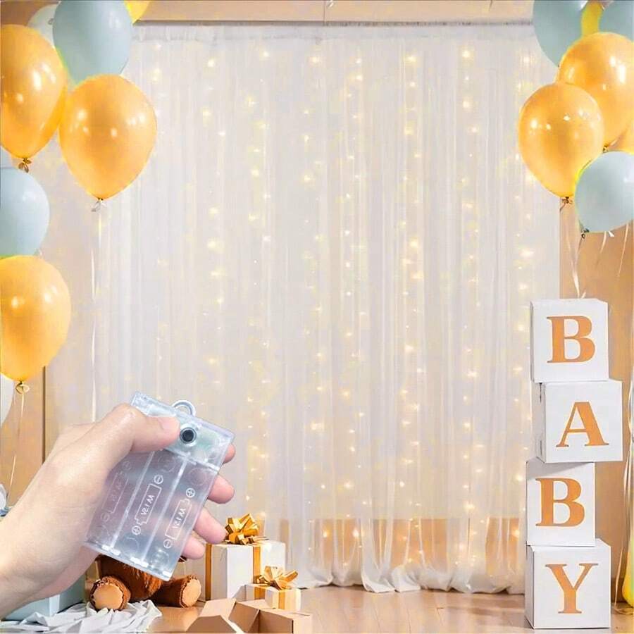 1pc Indoor LED Curtain String Light With 8 Lighting Modes, Battery Powered Atmosphere Lamp For Holiday, Wedding, Birthday Party, Bedroom Window Decor (Batteries Not Included)