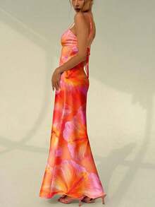 Vestido ajustado de tirantes con estampado de teñido anudado en marrón, adecuado para vacaciones en la playa, atuendo de verano, fiestas de verano y uso nocturno - Naranja 2 - Ver 4