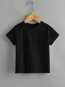 Genkimix Solid Color Short Sleeve T-Shirt For Toddler - 黑色 - 查看 1
