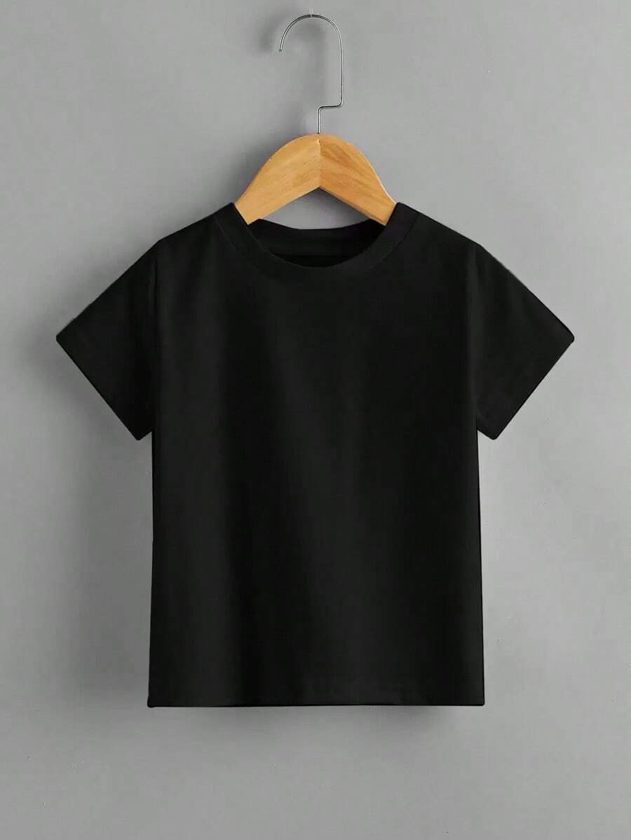 Genkimix Solid Color Short Sleeve T-Shirt For Toddler - 黑色 - 查看 1