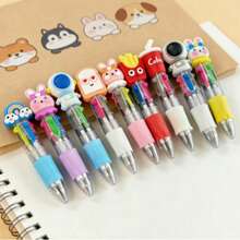 4 in 1 Penna a mini multifunzione a forma di bambola cartoni animati carina e colorata, adatta come regalo di San Valentino, regalo di compleanno, ricompensa per la classe/scuola e forniture per ufficio - Multicolore - Visualizzare 4