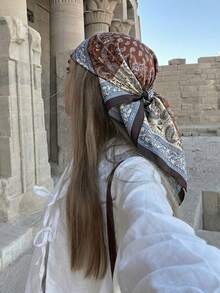 1件装女士休闲佩斯利印花头巾/围巾，波西米亚风时尚方巾，适合工作、上学、海滩度假，可搭配时尚眼镜、耳环、项链，旅行必备，假日佳品 - 白咖哩 - 查看 3