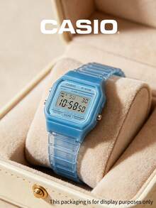 Casio 透明蓝色树脂表带女士可爱方形手表 F-91WS-2，数字手表，带闹钟、计时功能，防水，Y2K 复古美学，适合海滩、派对、购物、日常佩戴，甜美生日礼物 - 藍色 - 查看 7