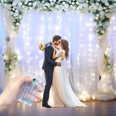 1pc Wedding Window Curtain LED String Lights, 8 Lighting Modes, Battery Powered Indoor Hanging Fairy Lights For Birthday Party, Window Backdrop Decor (Batteries Not Included)