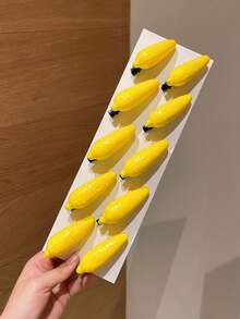 10 piezas de sujetadores de resorte con forma de maíz cubiertos de tela, súper lindos. Adecuados para uso diario, fiestas, flequillo lateral y pelos rebeldes, reuniones festivas divertidas, regalo para sesiones de fotos y transmisiones en vivo, accesorios, apariencia juvenil, combinación versátil, viajes, cumpleaños - Amarillo - Ver 8