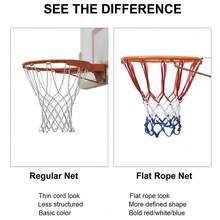 1pc 50cm Extra Long Red White Blue Flat Basketball Net, 0.5cm Wide Flat Woven Anti-Tangle Non-Kink, Fits Standard Basketball Hoop, Durable & Smooth For Indoor/Outdoor Home Court Use - Multicolor - View 8