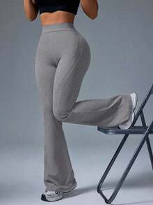 High Waist Flare Leg Casual Sports Pants Boot Cut Yoga Pants Flare Leggings Women Flare Leggings - 灰色 2 - 查看 13
