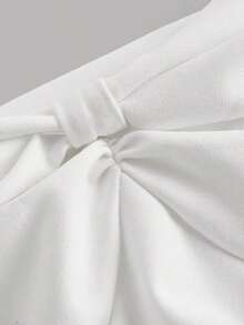 MOD Vestido con hombros descubiertos, cuello de lazo, cintura ajustada y bajo acampanado - Blanco - Ver 3