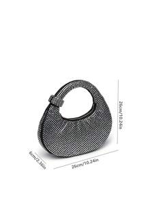 Mini Hobo Bag In A Crescent Shape, Fully Covered In Rhinestones, Integrated Circular Handle With Bow, Zipper, Various Colors, Women's Party, Wedding, Birthday Gift - 軍綠色 - 查看 2