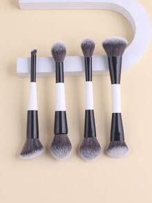 4pcs Double-Ended Makeup Brush Set. Multi-Functional Foundation, Blush, Powder, Highlighter, Contour And Concealer Brushes, Designed For Women,Brush Set,Makeup Brush Kit,Make Up Brush Set,Make Up Set Complete,Makeup Brush Set,Complete Makeup Kit,Brush Kit,Brushes Makeup Set,Makeup Gift Set,Set,Giveaways,Professional Makeup Brushes,Complete Makeup Set - Black and White - View 5
