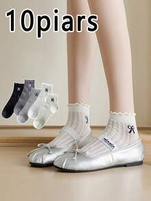 10 Pairs Women Ruffle Bow Short Socks, Super Thin Mesh Breathable Invisible Socks, Suitable For Ballet Flats And Daily Wear Cute Ruffle Socks - Multicolor - View 2