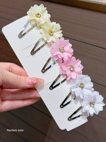 6pcs Colorful Rhinestone Flower Fabric Hair Clips, Fashion Minimalist Practical Hair Accessories For Girls, Bangs & Side Hair Clips For Daily Use - Multicolor - View 3